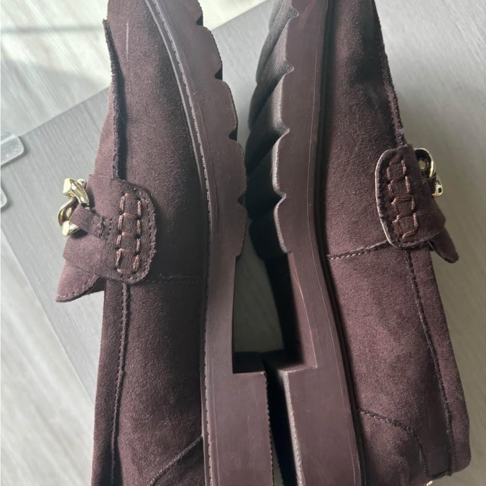 Brown Suede Loafers with Gold Chain - Picture 5 of 8